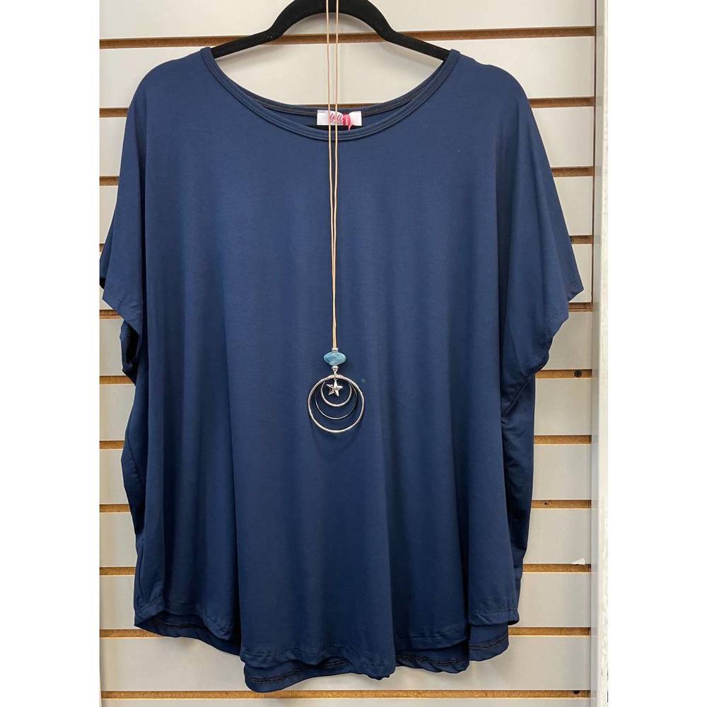NEW YOLLY woven tee with necklace in navy